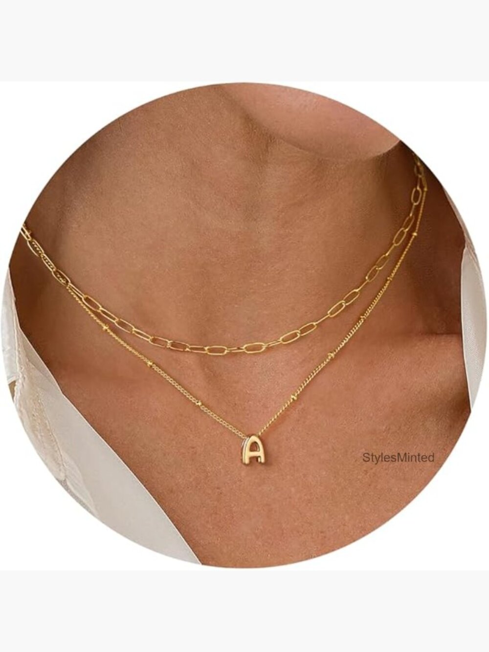 Dainty Gold Initial Necklace Layered Tiny A-Z Pendant Choker Paperclip Chain